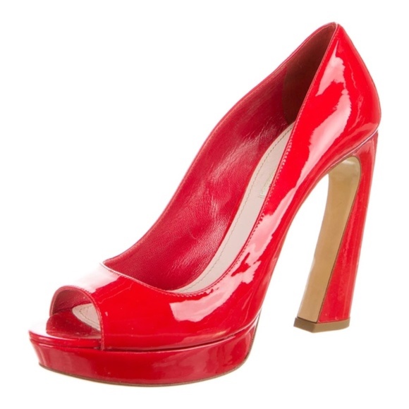Miu Miu Patent Leather Peep-Toe Pumps - Picture 2 of 5
